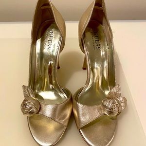 Guess gold peep toe heels